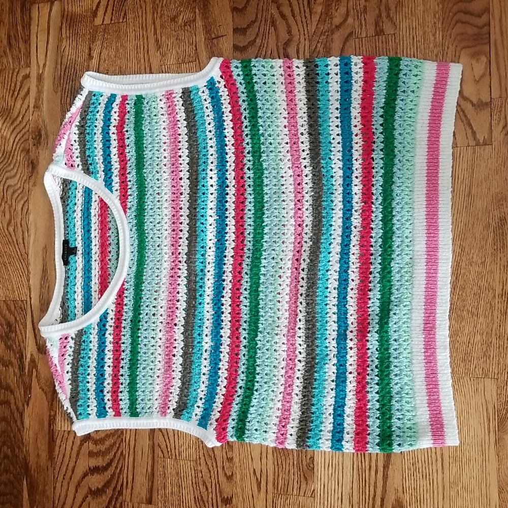 (L) Talbots Colorful Crochet Bohemian Striped Eyelet Rainbow Classic Beauty Boho